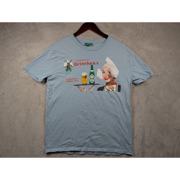 Heineken Beer Advertisement Light Blue Official Shirt Size Large "I Recommend" * - Picture 1 of 8